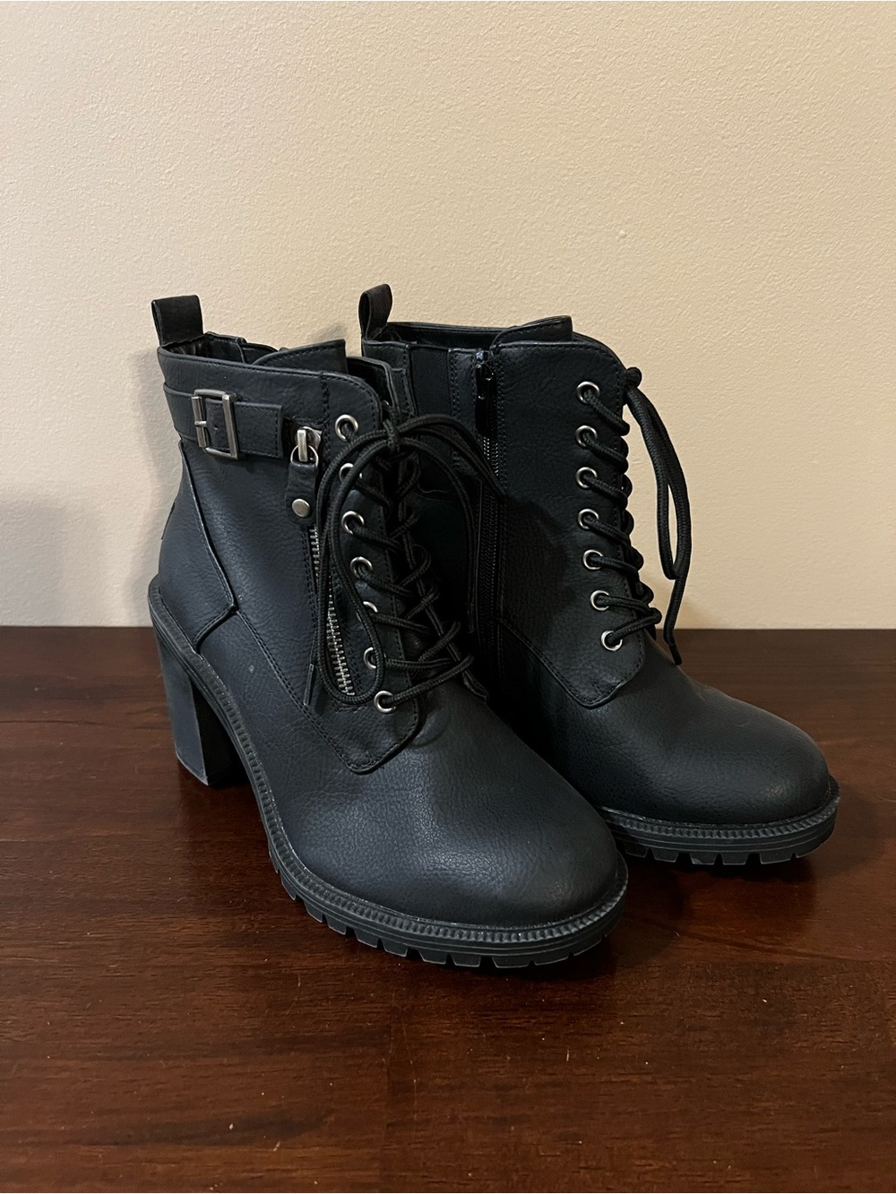 Torrid Black Heeled Combat Moto Boots Size 8.5 WW
